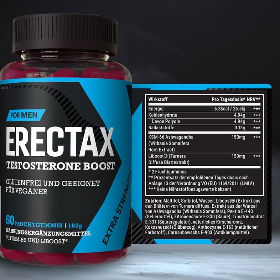 1er ERECTAX Fruchtgummis hochdosiert - Premium Lustpillen f&uuml;r den aktiven  Mann - innovativer M&auml;nner Complex mit Ashwagandha KSM-66 - nat&uuml;rliche  Formel f&uuml;r m&auml;nnliche Lust - vegan Men Supplement : Amazon.de: Drogerie &  K&ouml;rperpflege